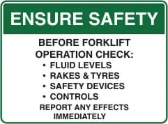 ENSURE SAFETY - BEFORE FORKLIFT OPERATION CHECK – Part No. FS 8